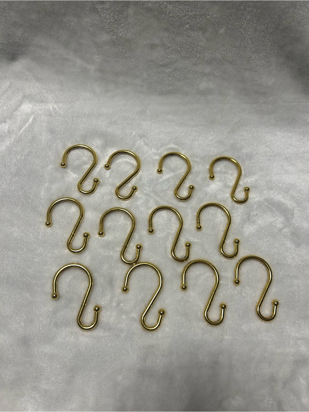 12 gold Metal S Shaped Hooks Hangers Shower Curtain Set of Rings